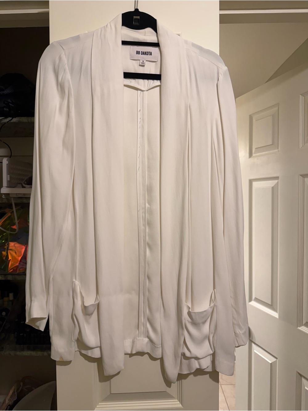 BB Dakota White Open-Front Draped Blazer